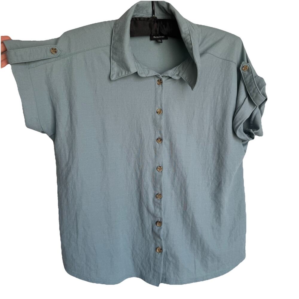 Bobeau Light Blue Button Front Blouse Womens Small Cap Sleeve Office Casual